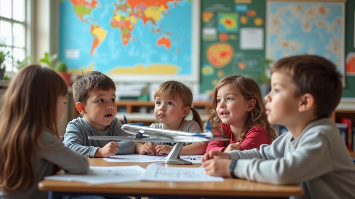 Kinderen leren over luchtvaart in de klas