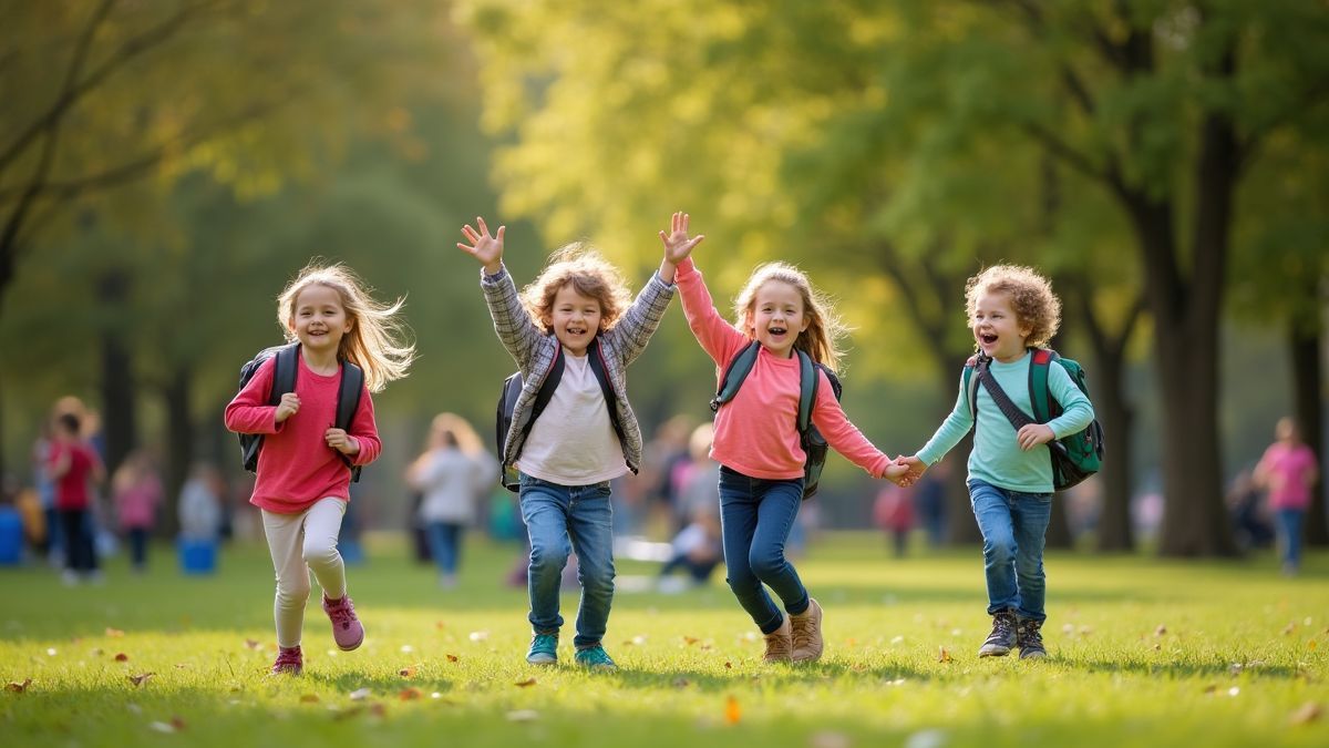 Kinderen met een rugzak in het park