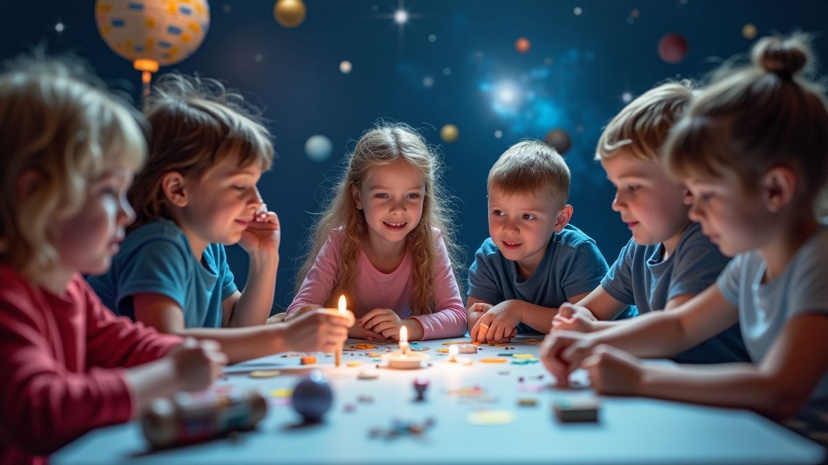 Kinderen nemen deel aan een educatieve workshop over ruimte