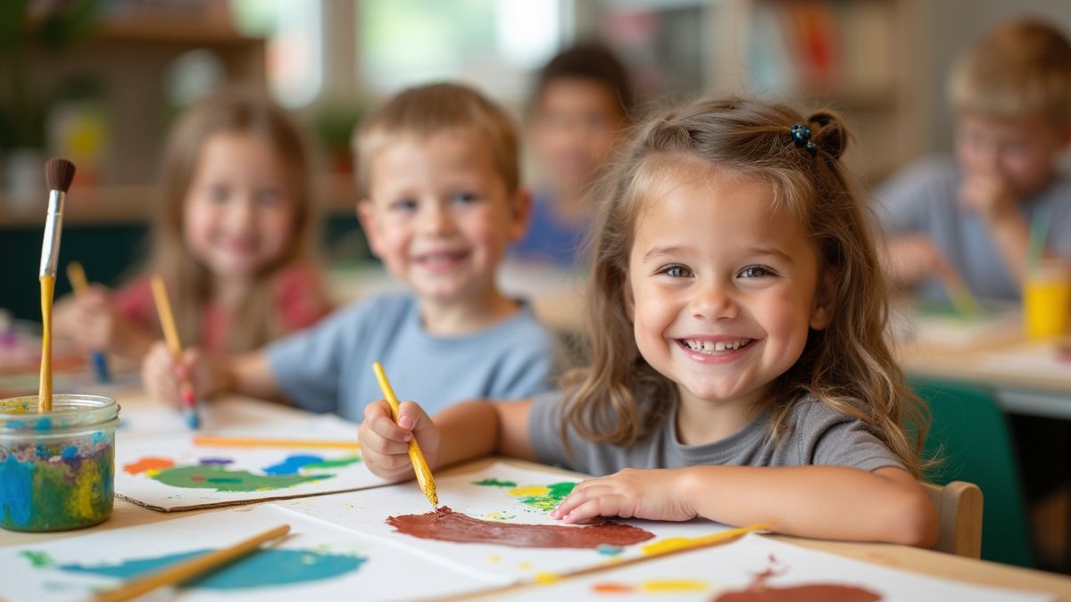 Kinderen schilderen bevers tijdens een kunstles.