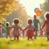 Kinderen spelen en lachen in een park tijdens Dag van het Kind.