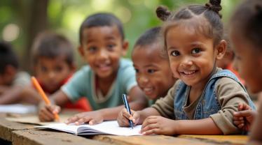 Kinderen spelen en leren in een veilige omgeving.