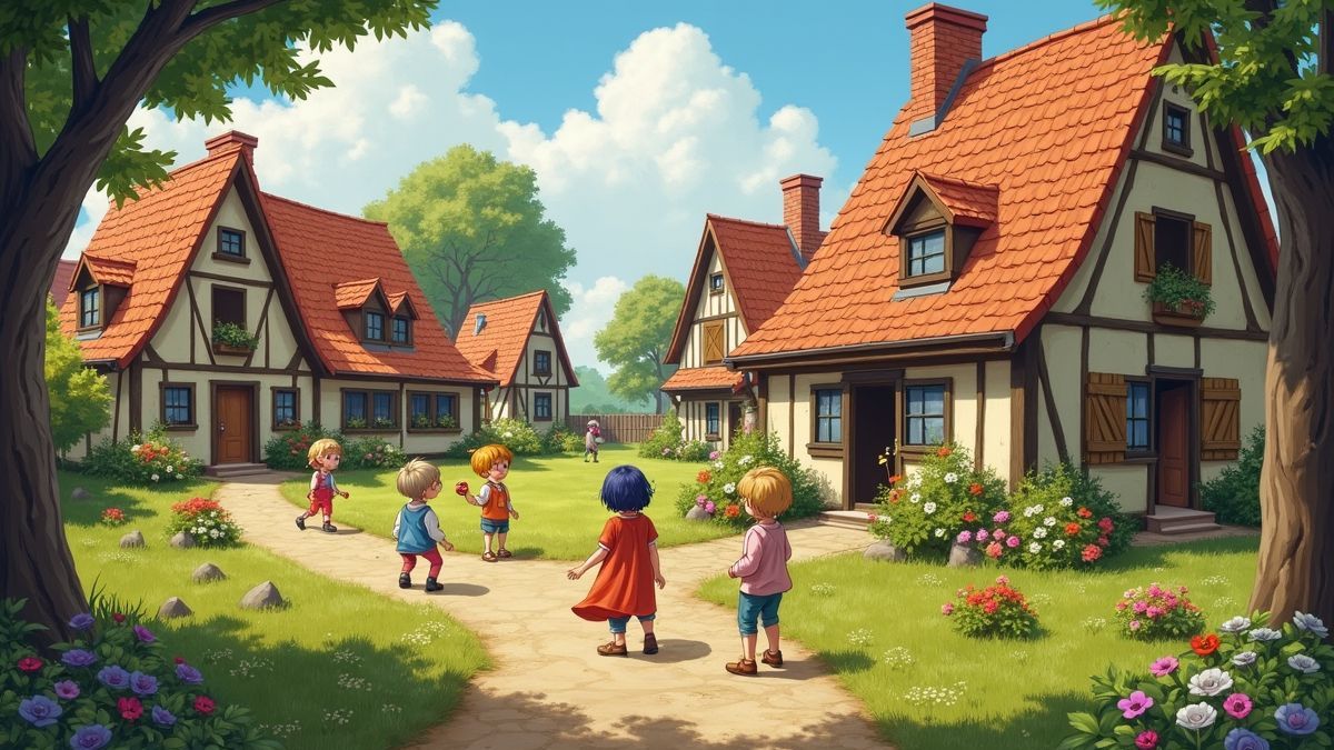 Kinderen spelen in een Waals dorp