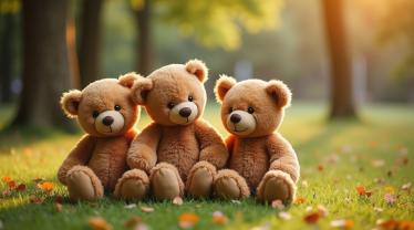 Kinderen spelen met teddyberen in een park.