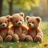 Kinderen spelen met teddyberen in een park.