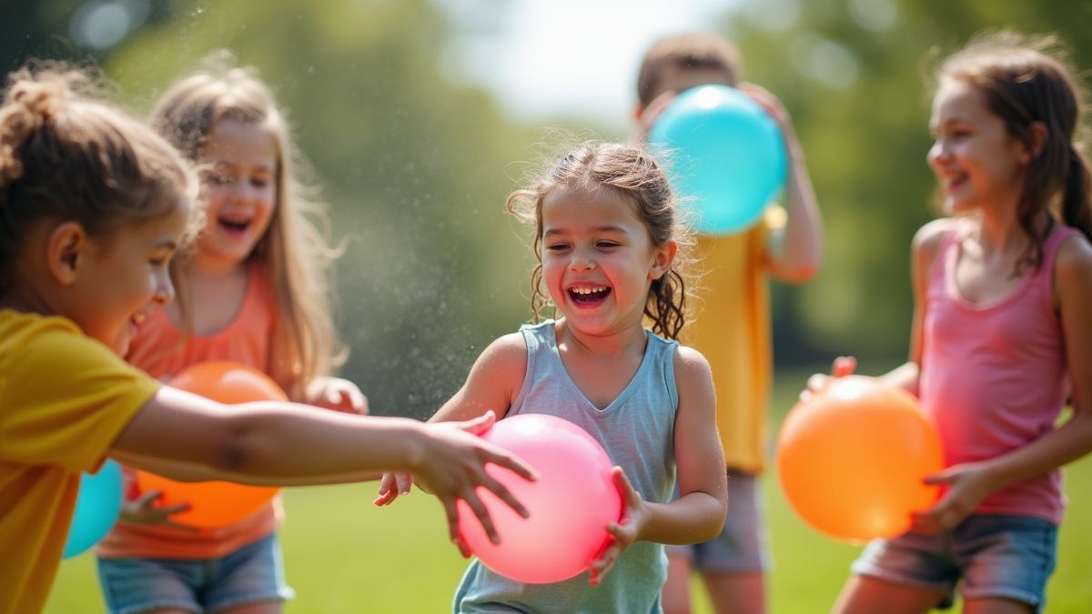 Kinderen spelen waterballon spellen