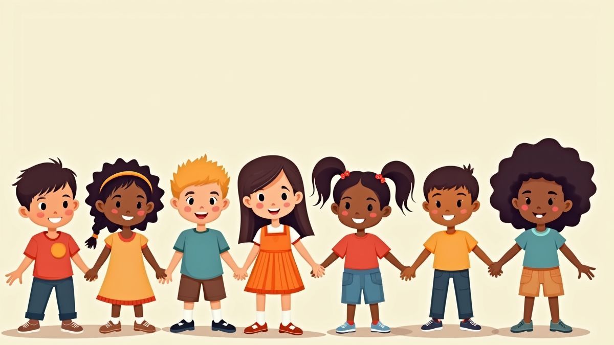 Kinderen van verschillende etniciteiten houden handen vast als symbool voor kinderrechten.