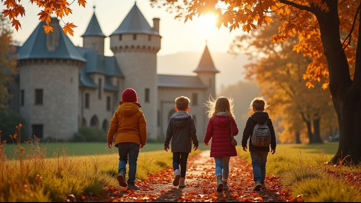 Kinderen verkennen een oud kasteel