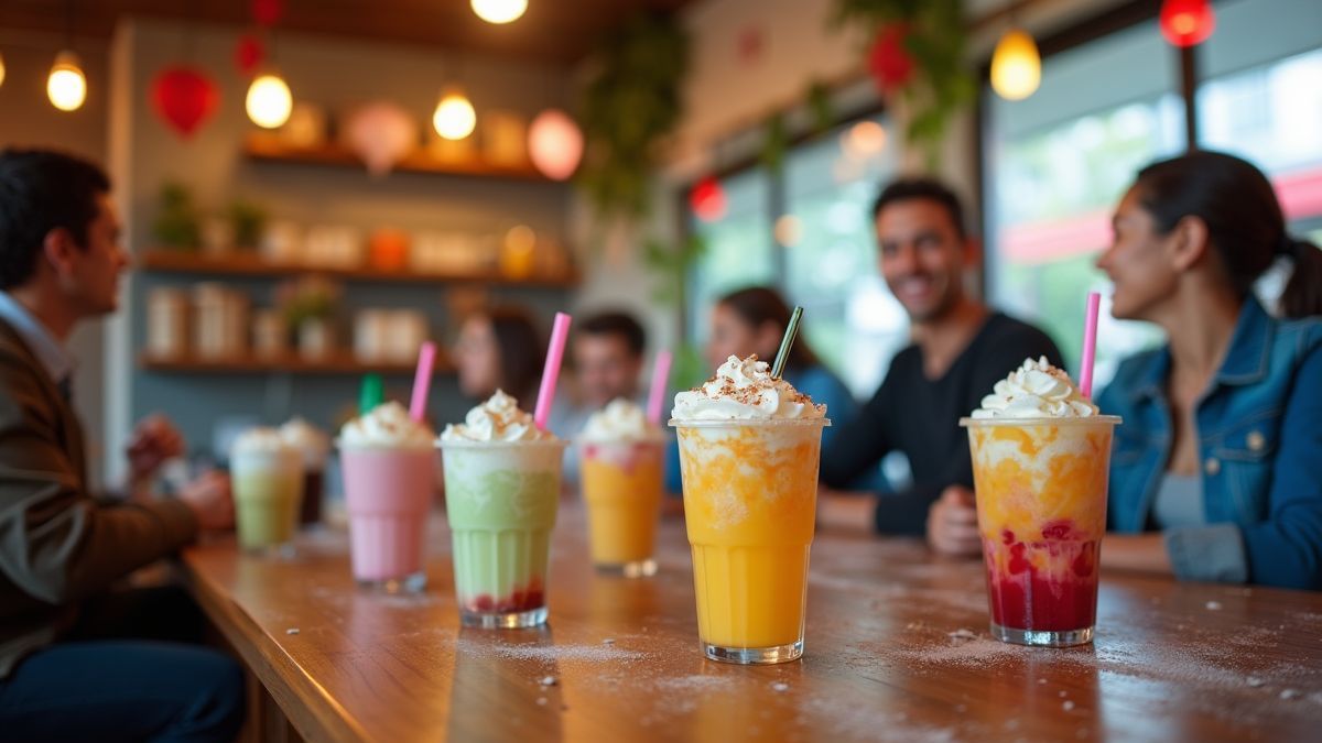 Klanten genieten van frappes in een lokaal café