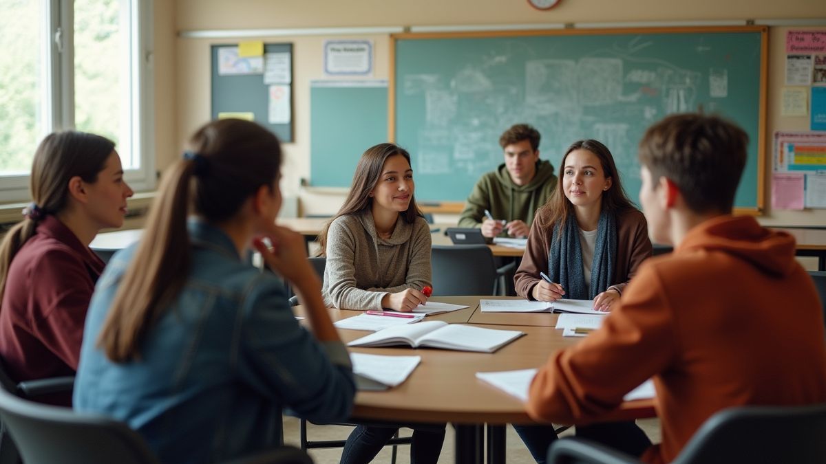 Klasse met studenten die praten over rechten