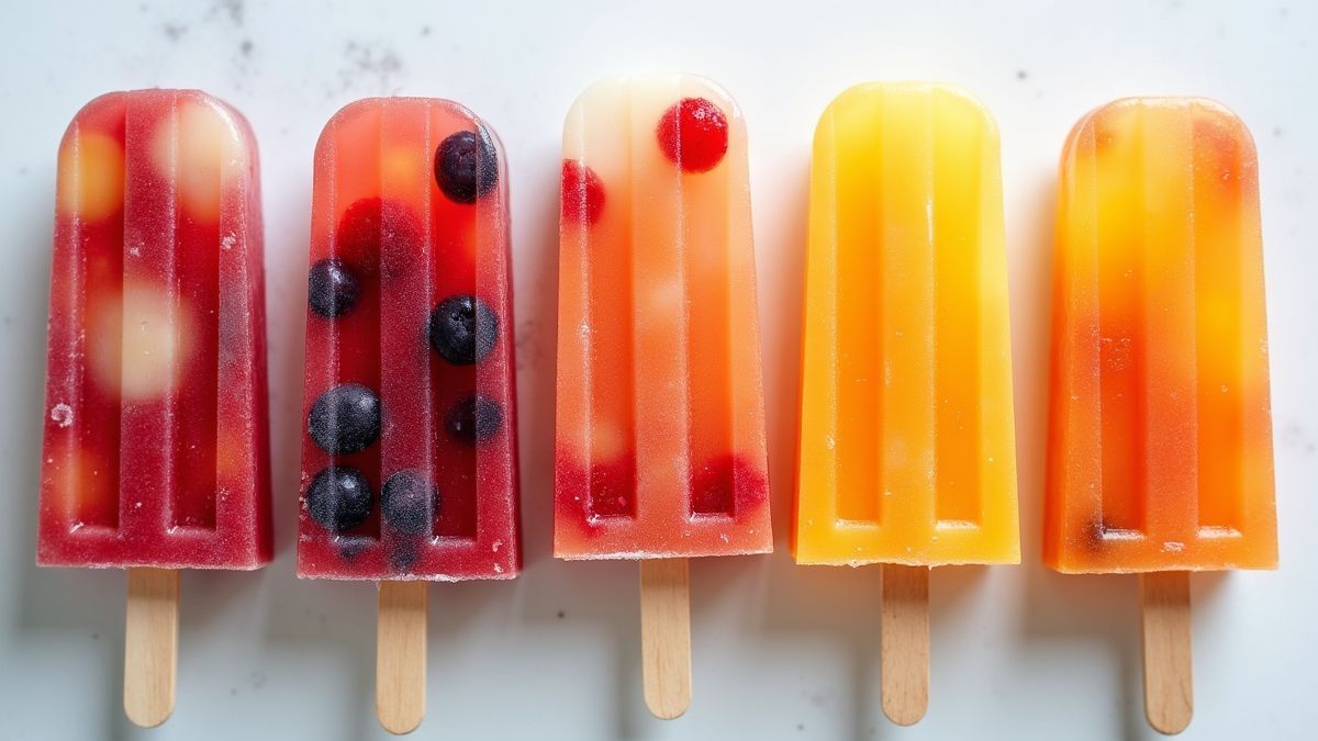 Kleurige iced tea ijslollies met fruit erin