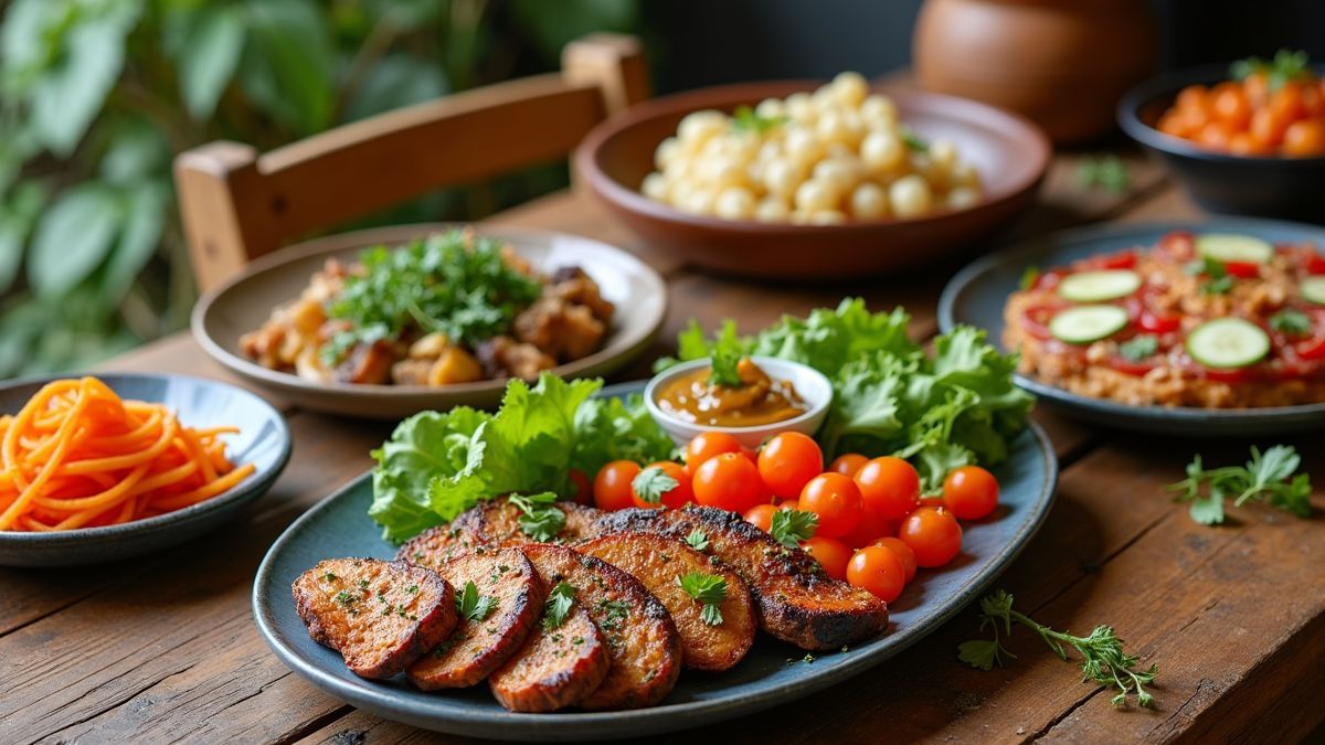 Kleurrijke presentatie van lokale producten en duurzame gerechten