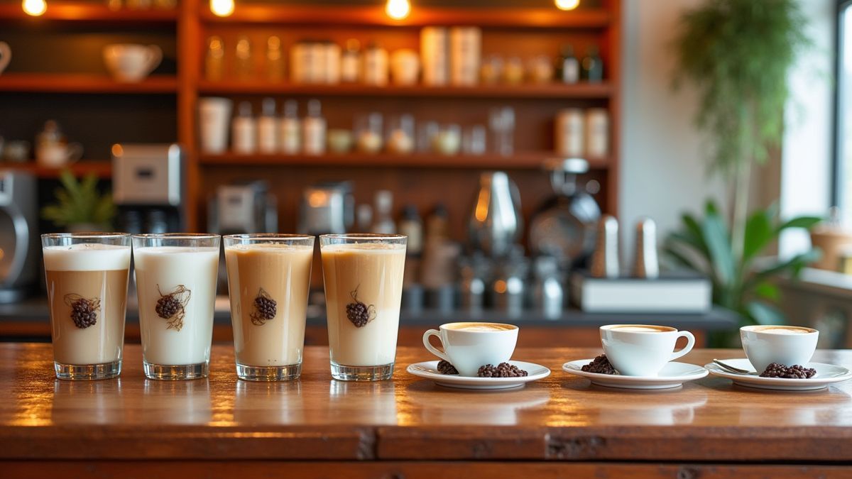 Koffiebank met verschillende melk- en koffiesmaken