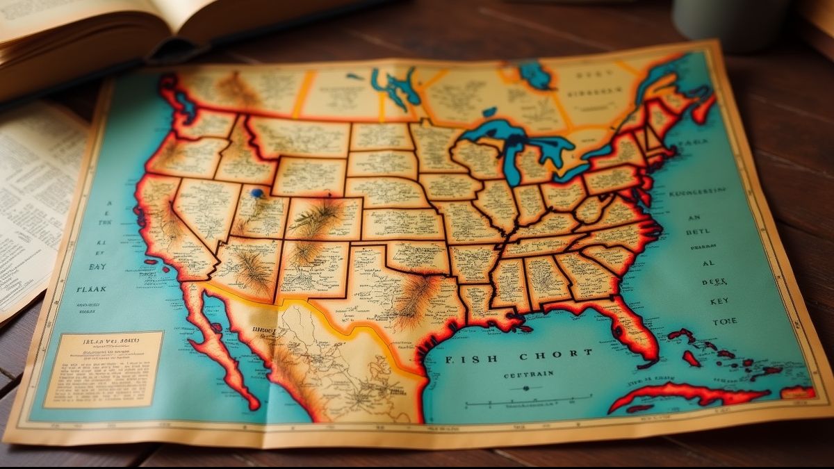 Koloniale Amerikaanse kaart met historische documenten.