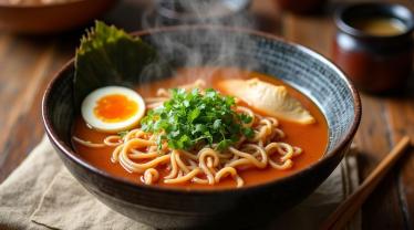 Kom ramen met traditionele Japanse toppings