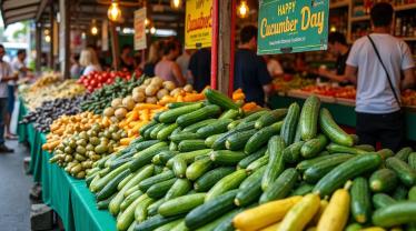 Komkommer Dag markt met verschillende komkommer soorten.