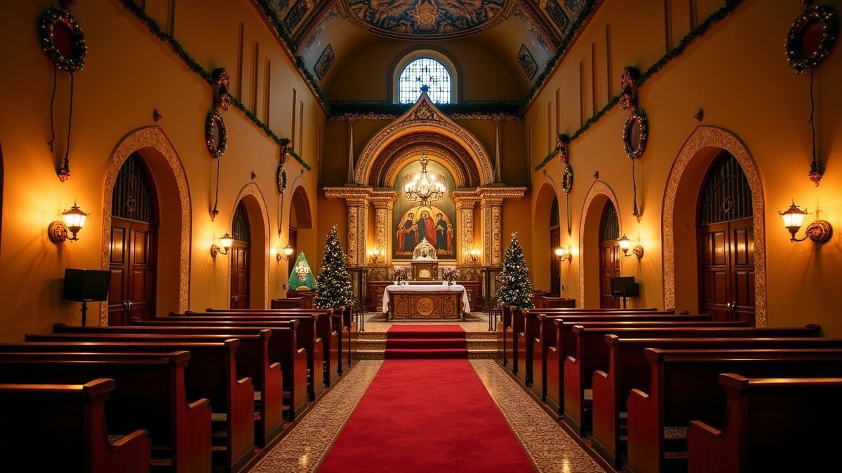 Koptische kerk versierd voor Kerstmis