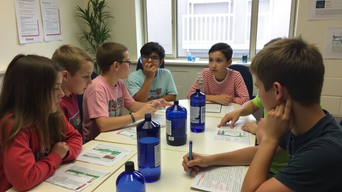 Leerlingen in een klaslokaal leren over waterbesparing.