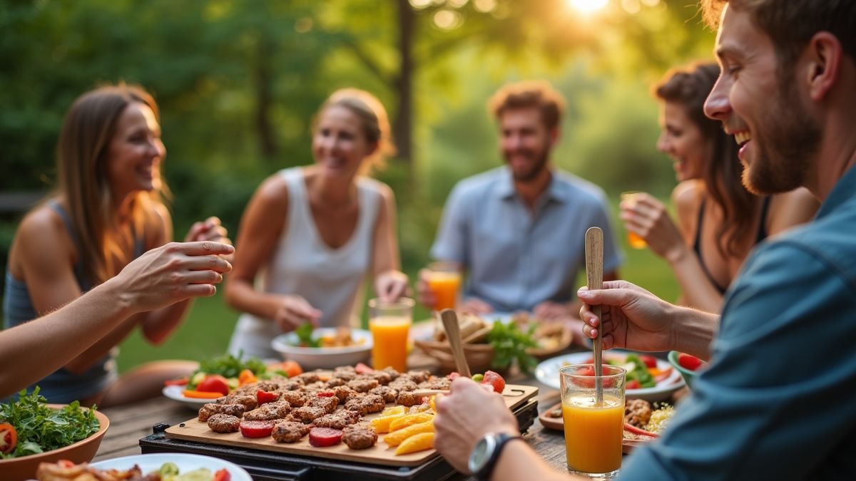 Lelijke zomerse barbecue met vrienden in een tuin.