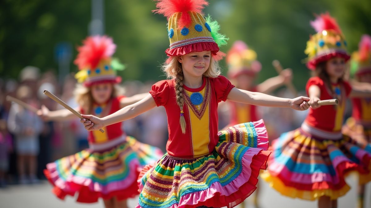 Leuke baton twirling competitie met deelnemers in levendige kostuums in België