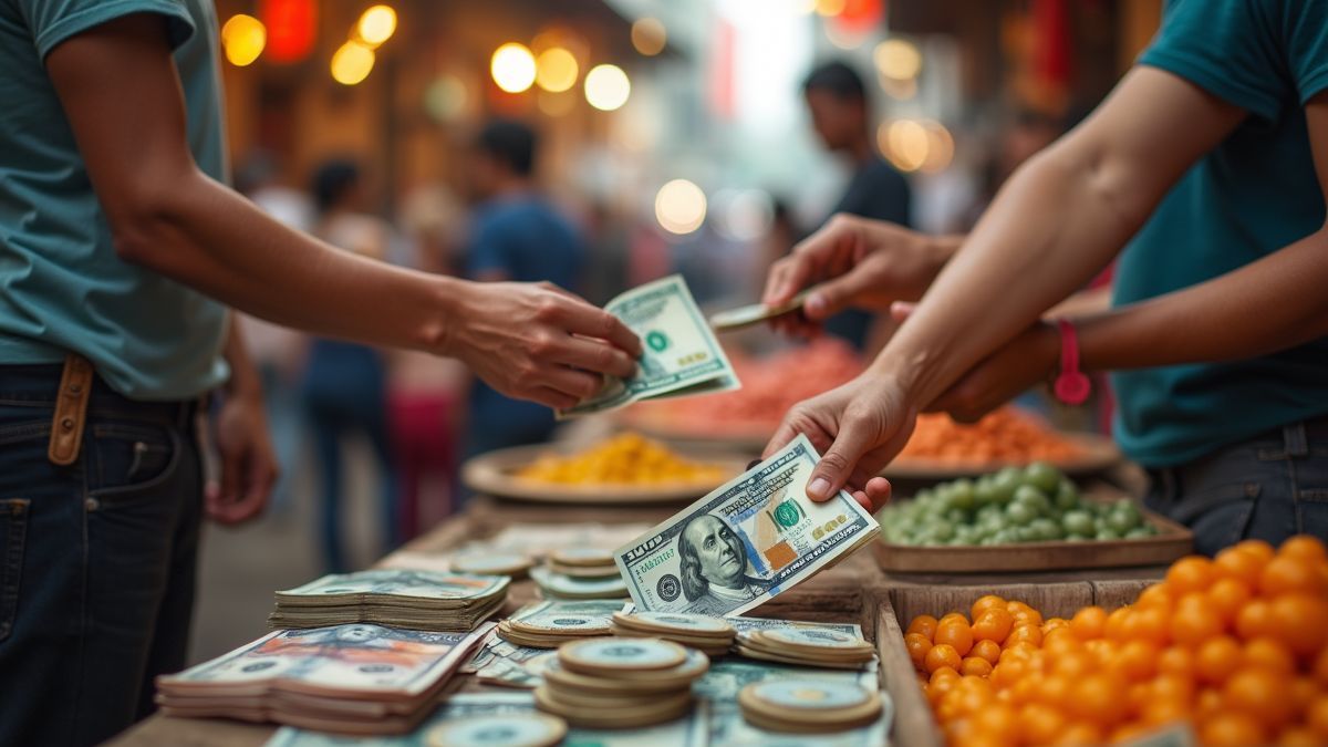 Levende markt waar contant geld wordt gebruikt.