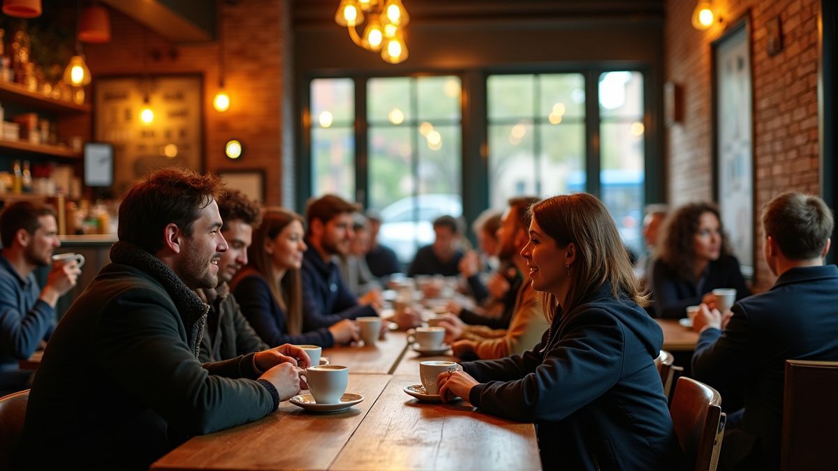 Levendig Belgisch café met mensen die genieten van hun koffie