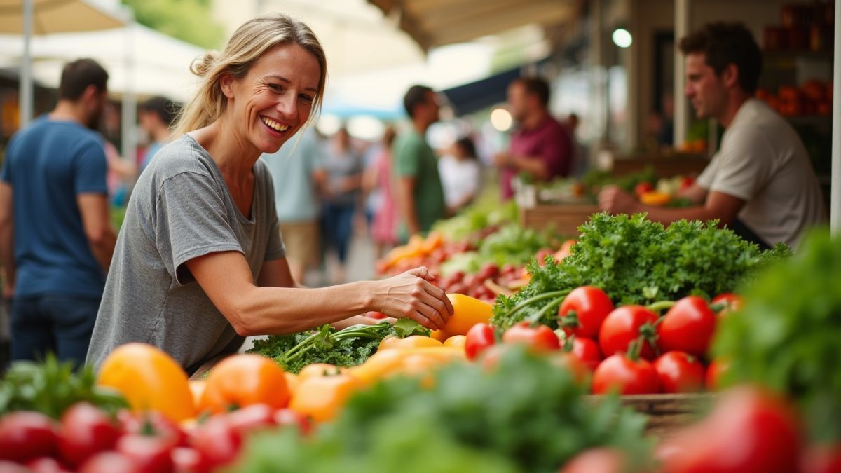 Levendige boerenmarkt met verse producten
