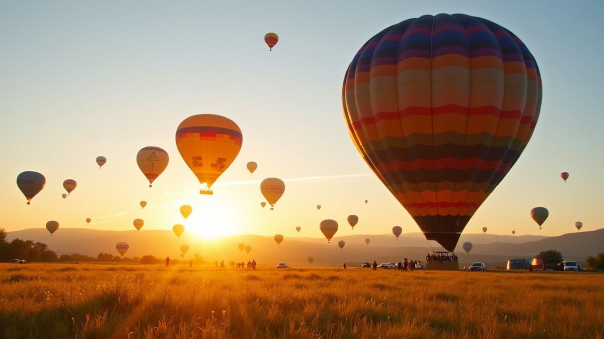 Luchtballonnen stijgen op vanuit een groen veld