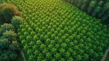 Luchtfoto van een weelderig hennepveld.