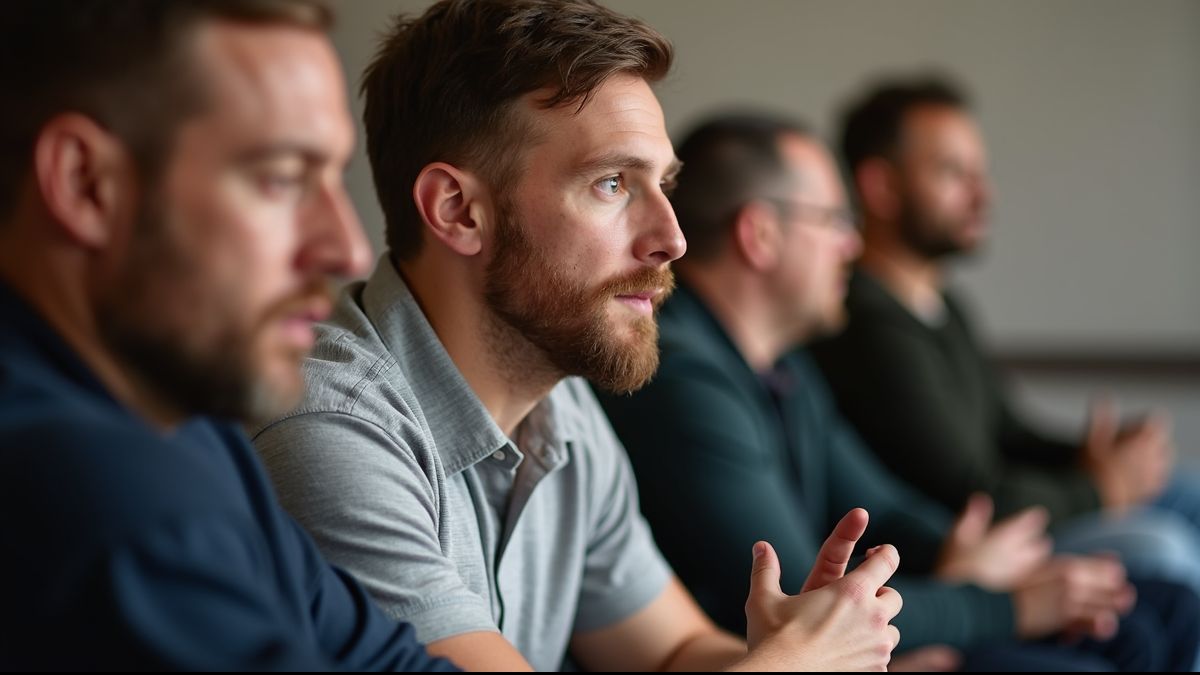 Mannen over geestelijke gezondheid bij een evenement