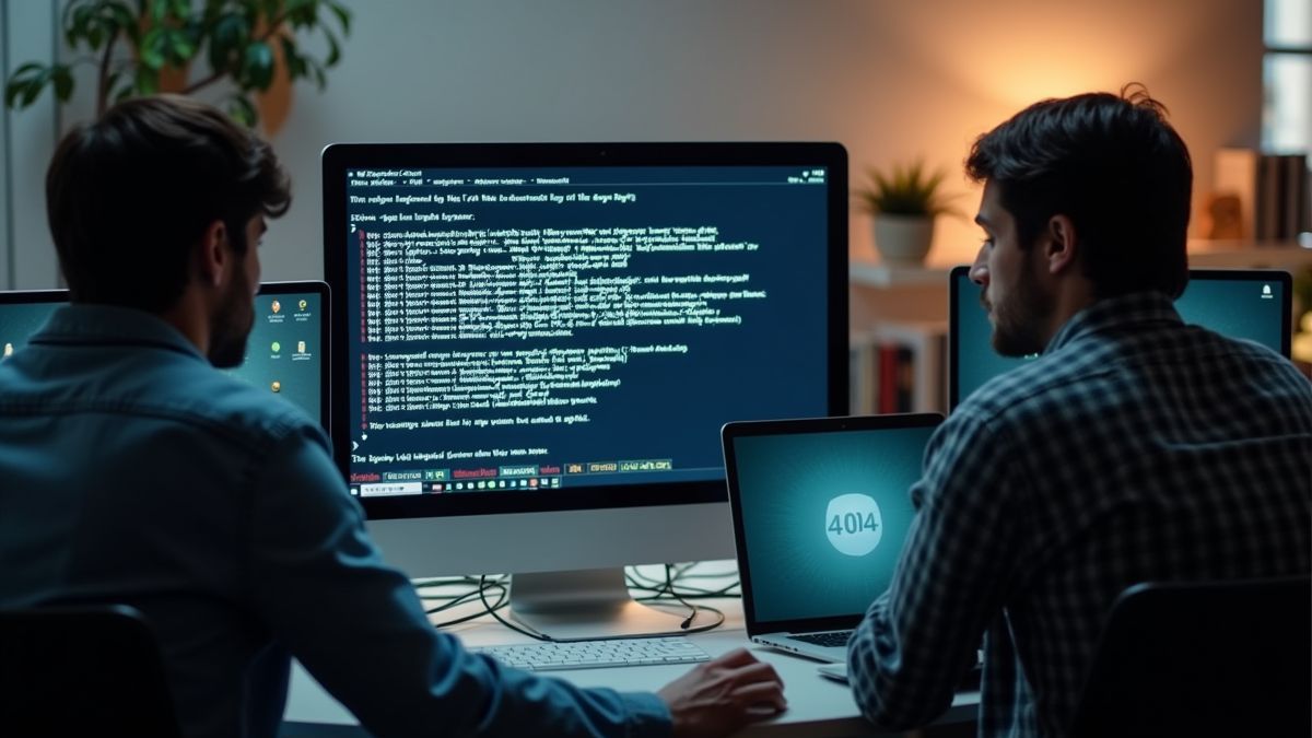 Mensen bespreken internetvrijheid rond een 404 foutmelding.