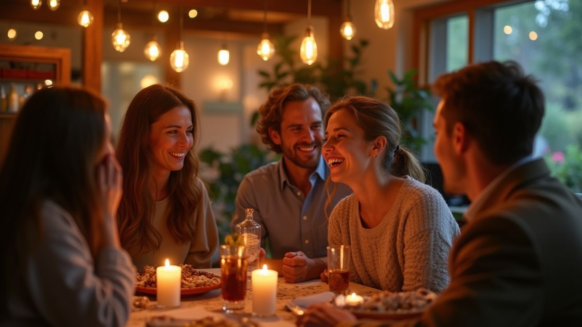Mensen delen gelukkige herinneringen in een gezellige omgeving