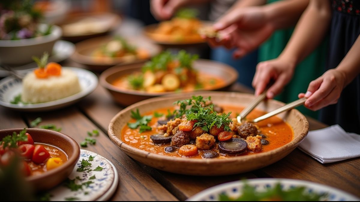 Mensen delen traditionele en fusiongerechten tijdens een cultureel festival