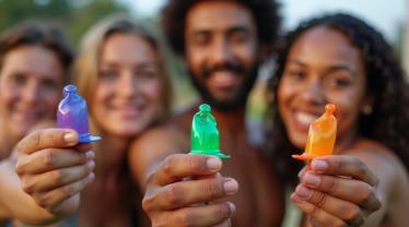 Mensen die condooms vasthouden