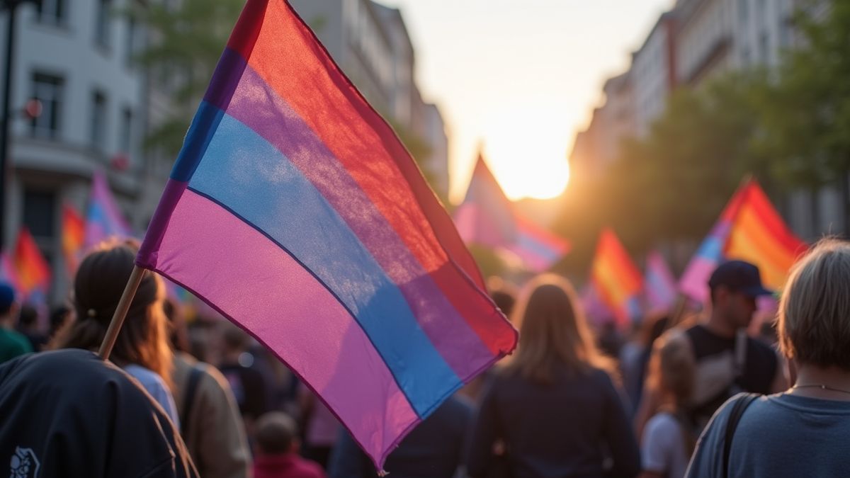 Mensen die een aseksuele vlag houden in openbaar evenement