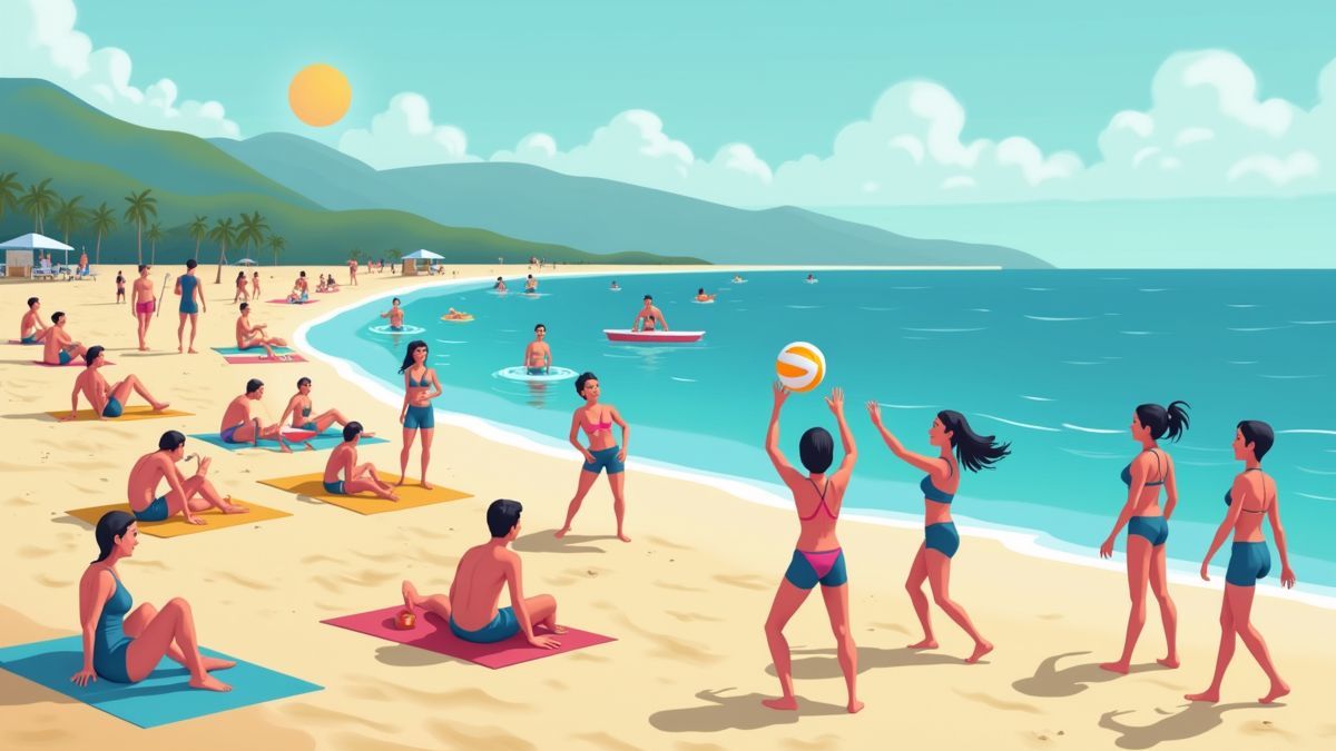 Mensen die genieten van verschillende strandactiviteiten