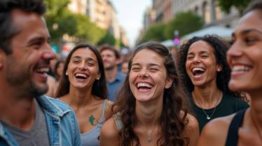 Mensen die glimlachen in een publieke ruimte