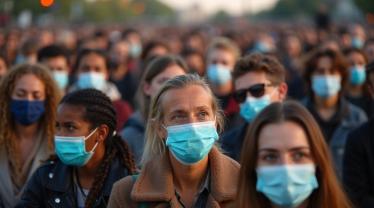 Mensen die maskers dragen ter ondersteuning van Wereld Tuberculose Dag.
