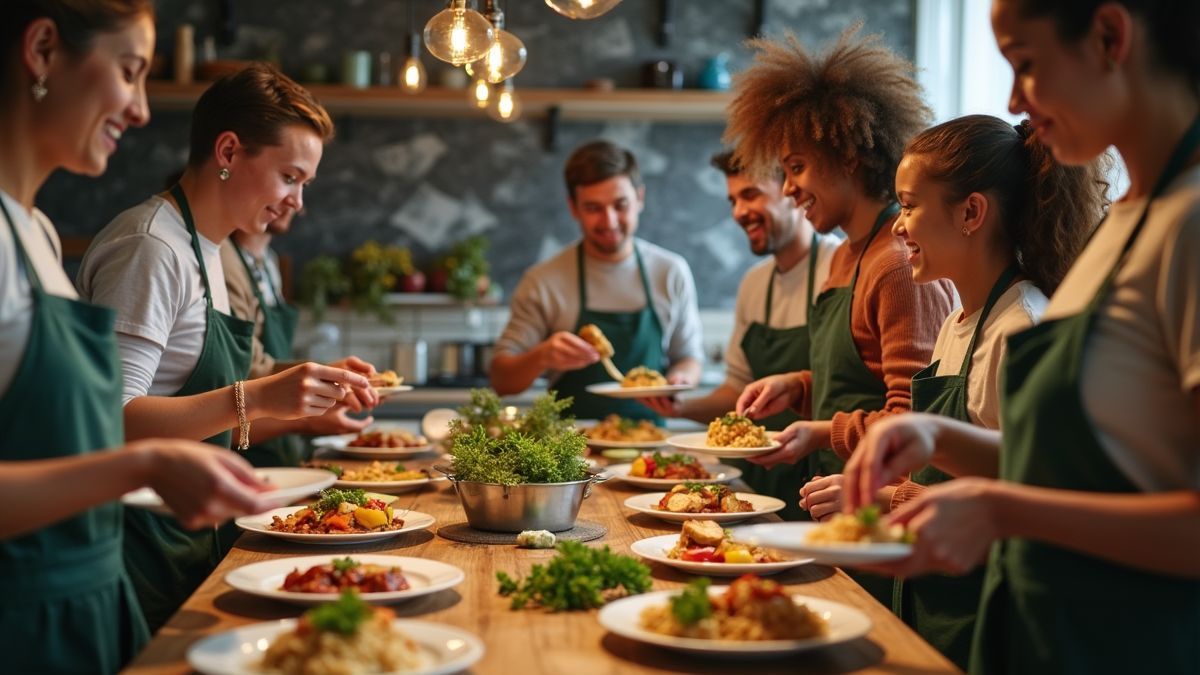 Mensen die samen seizoensgebonden gerechten bereiden