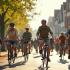 Mensen fietsen in een pittoresk Belgisch dorp op een zonnige dag