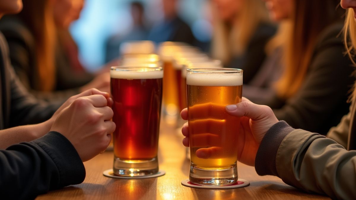 Mensen genieten van bier op een Belgisch bierproeverij evenement.