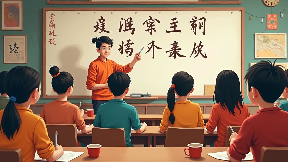 Mensen leren Chinese karakters in een klaslokaal.