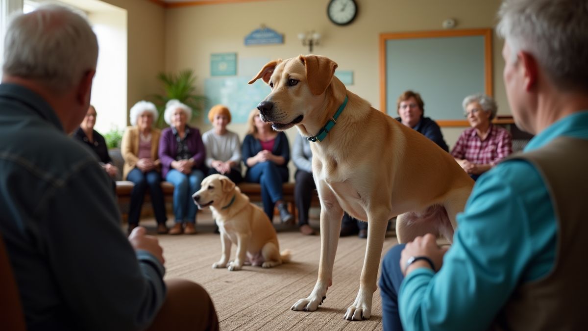 Mensen leren over hondveiligheid tijdens een workshop