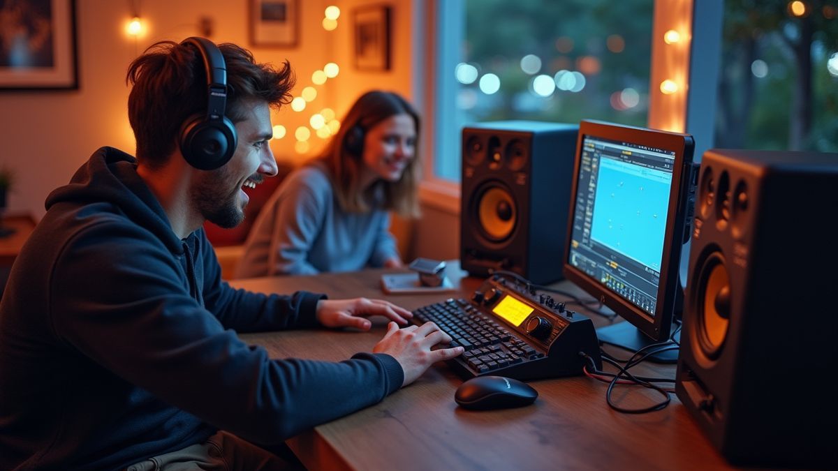 Mensen luisteren naar een moderne radio-opstelling