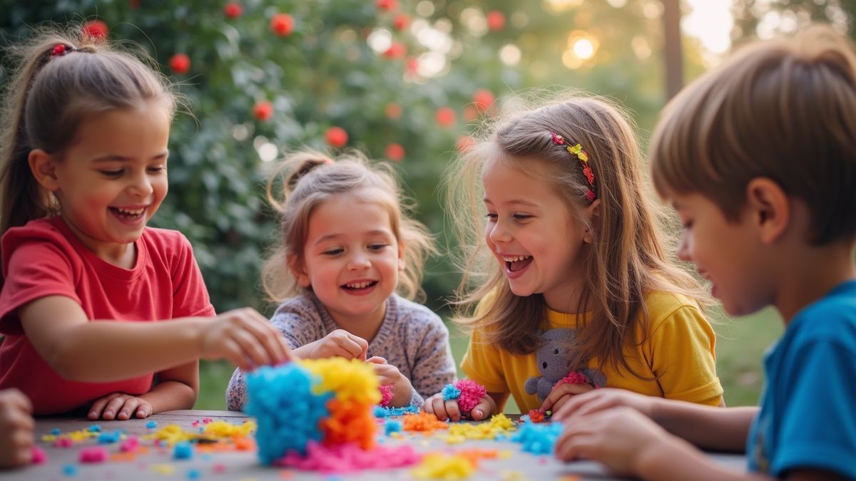 Mensen maken kleurrijke piñata's tijdens een workshop.