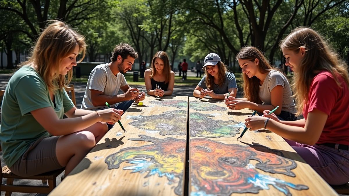 Mensen maken kunst over orang-oetans.