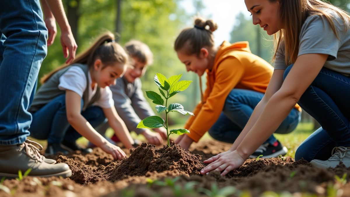 Mensen planten bomen samen