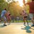 Mensen spelen pickleball in een zonnig park