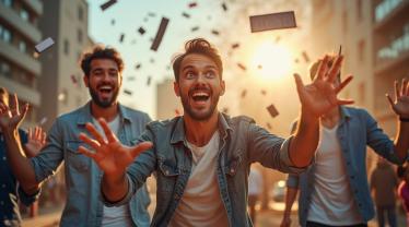 Mensen vieren Paniek Dag met een glimlach temidden van chaos.