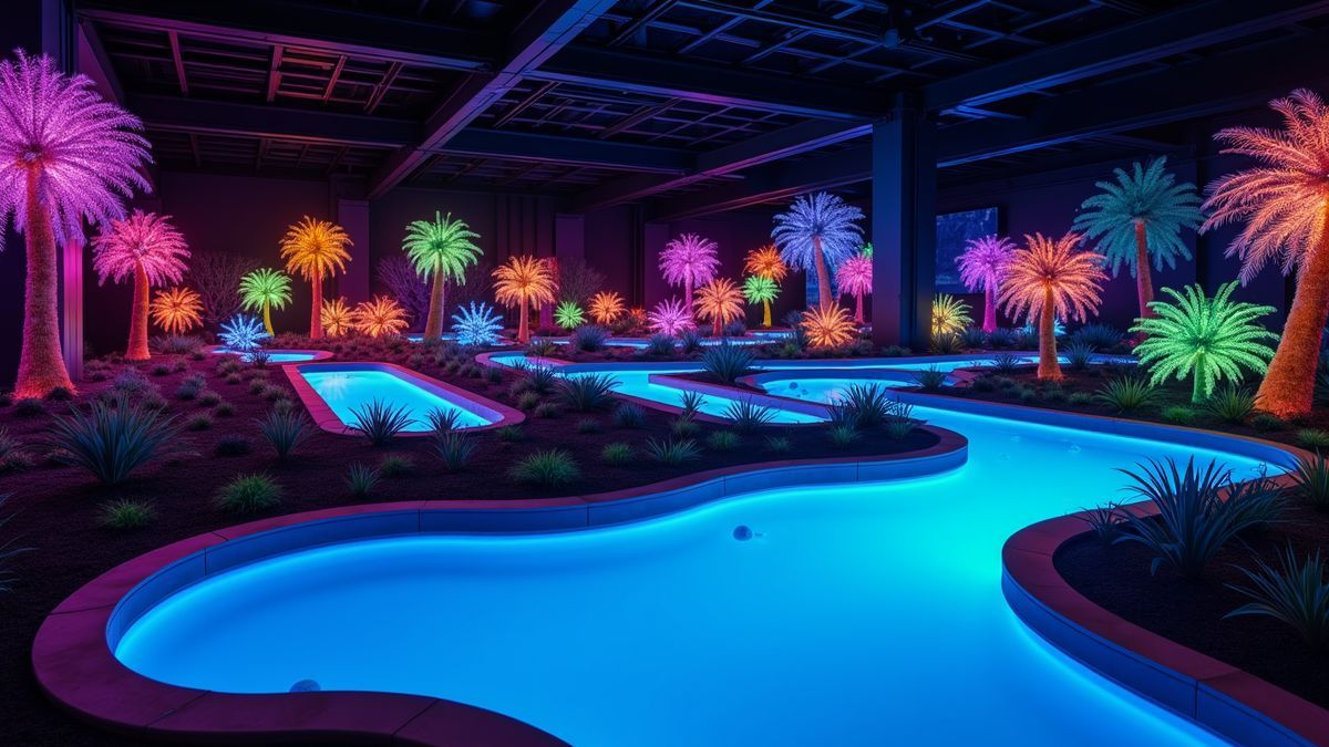 Minigolfbaan met glow-in-the-dark elementen